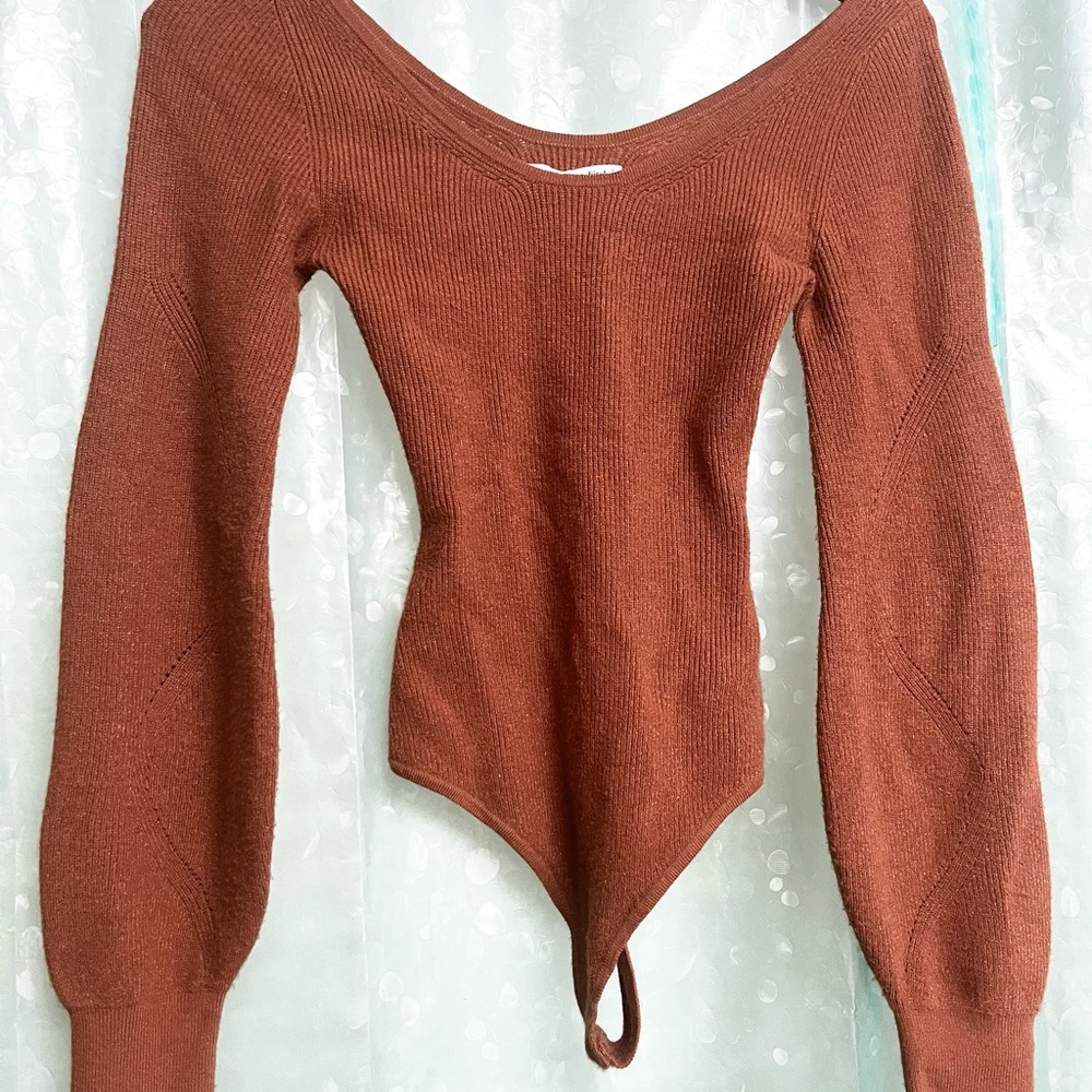 ABERCROMBIE & FITCH Burnt Brown Balloon Sleeve Bodysuit, Size XS